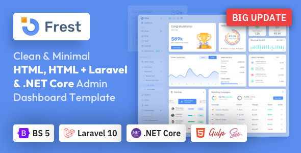 Frest - Bootstrap 5 HTML, Laravel  & Asp.Net Admin Dashboard Template