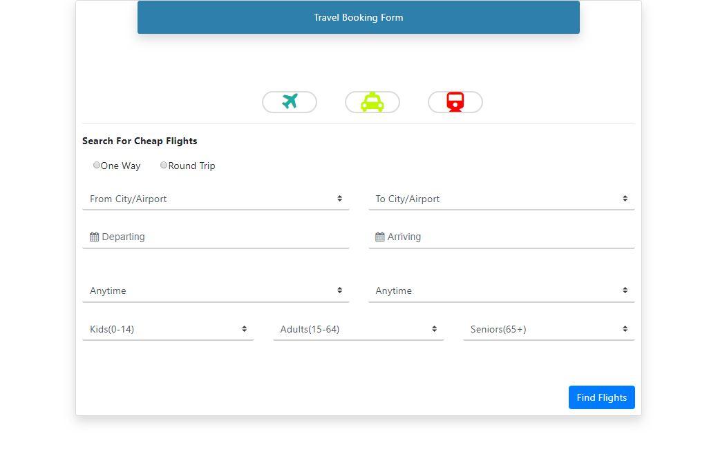 Bootstrap 5 Simple flight booking form Example